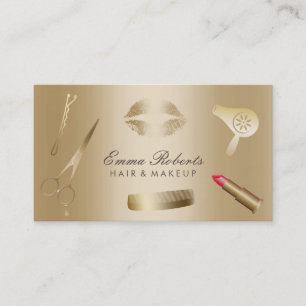 Carte De Visite Maquillage Artiste Hair Styliste Moderne Gold Foil