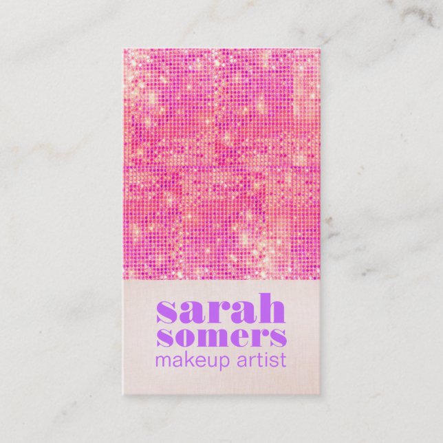 Carte De Visite Maquillage Artiste Hot rose Girls Sequins (Devant)
