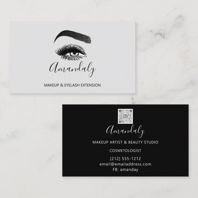 Carte De Visite Maquillage Artiste Lash Friseur Logo QR CODE gris  (Devant / Derrière)