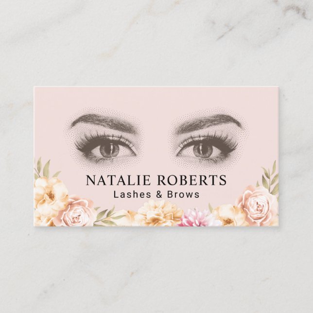 Carte De Visite Maquillage Artiste Lashes & Brows Salon Floral Vin (Devant)