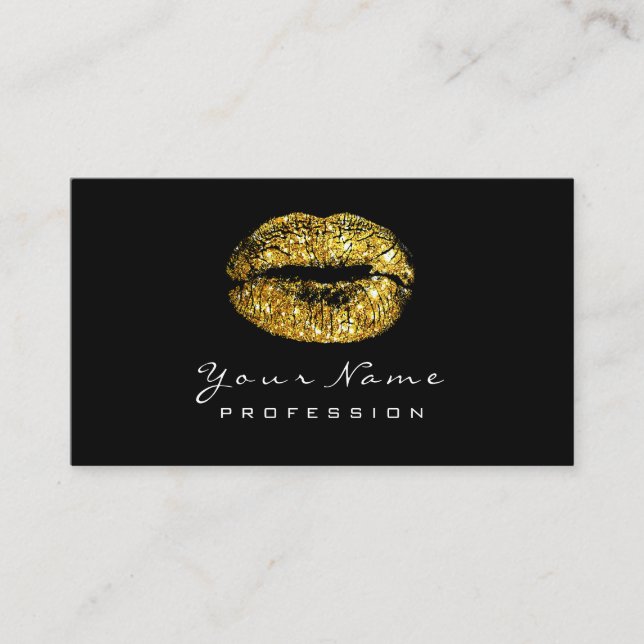 Carte De Visite Maquillage Artiste Lèvres Faux Gold Lipstick Noir  (Devant)