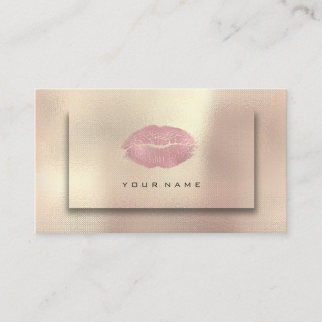Carte De Visite Maquillage Artiste lèvres Rose Or Rose Beauté urba (Devant)