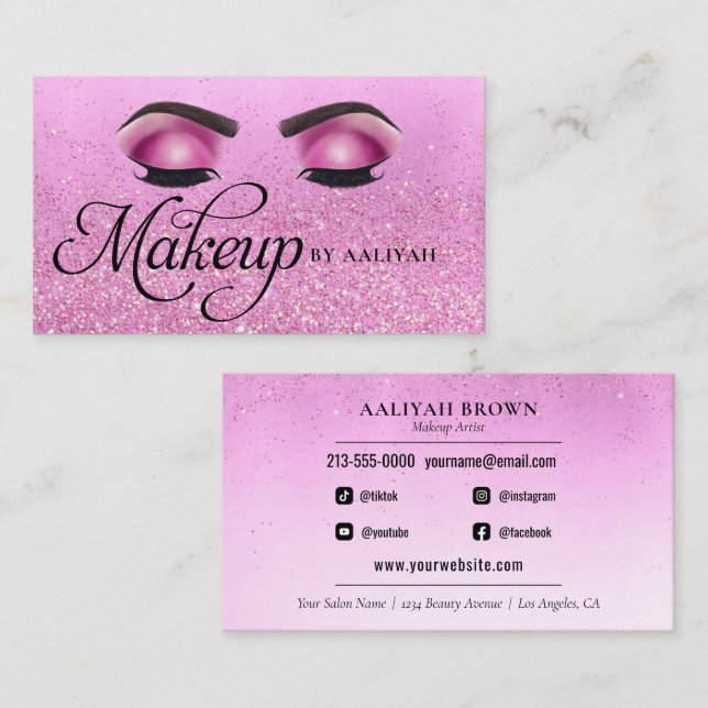Carte De Visite Maquillage Artiste Luxe Glam Beauté Salon Hot Pink (Devant / Derrière)