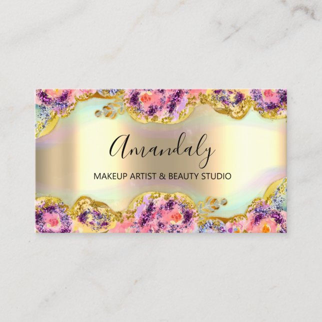 Carte De Visite Maquillage Artiste Parties scintillant Gold Wreath (Devant)