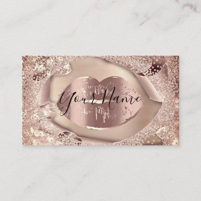 Carte De Visite Maquillage Artiste Rose Gold Kiss Lips Parties sci (Devant)