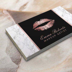 Carte De Visite Maquillage Artiste Rose Gold Lips Élégant Marbre b