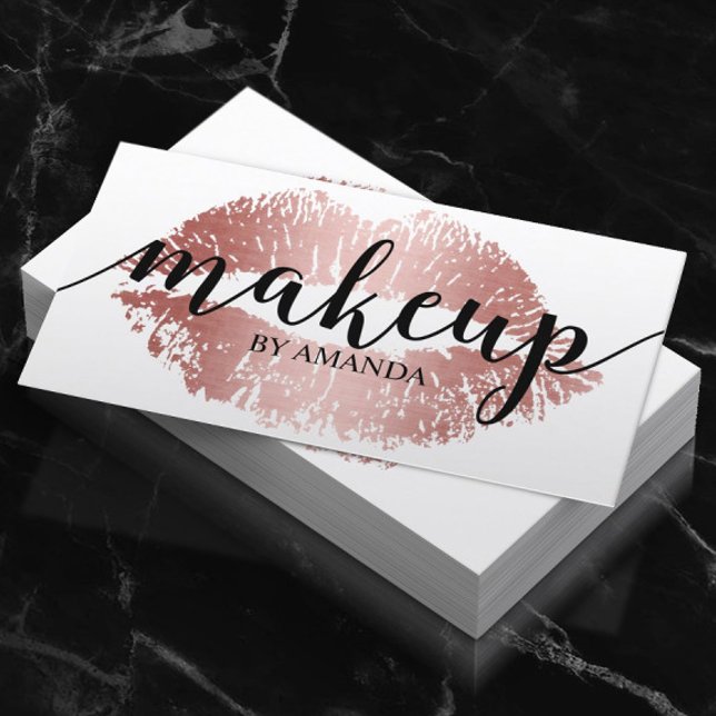 Carte De Visite Maquillage Artiste Rose Gold Lips Imprimer Salon (Créateur téléchargé)