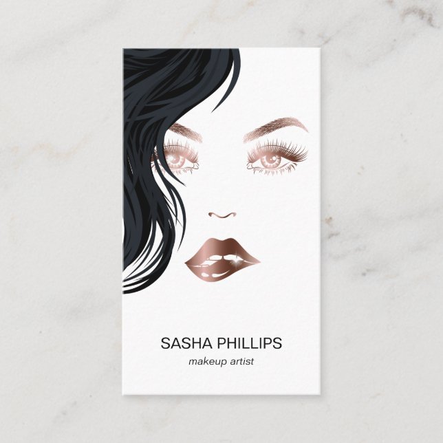 Carte De Visite Maquillage Artiste Rose Gold Lips Lashes Yeux tend (Devant)
