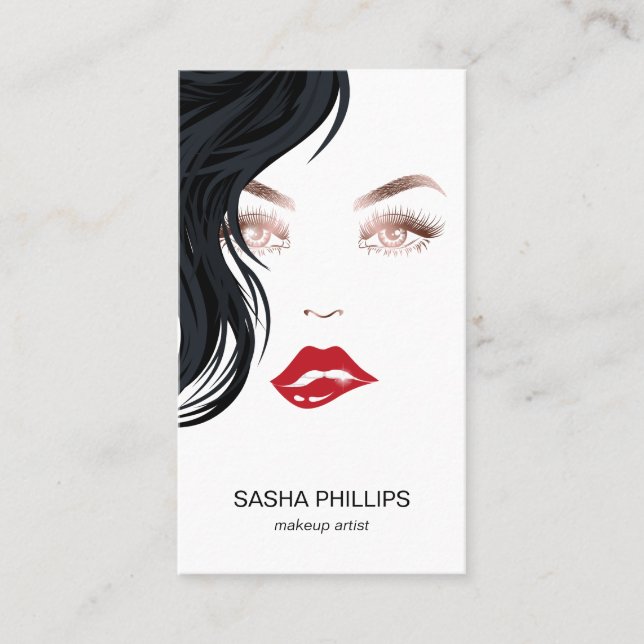Carte De Visite Maquillage Artiste Rose Gold Lips Lashes Yeux tend (Devant)