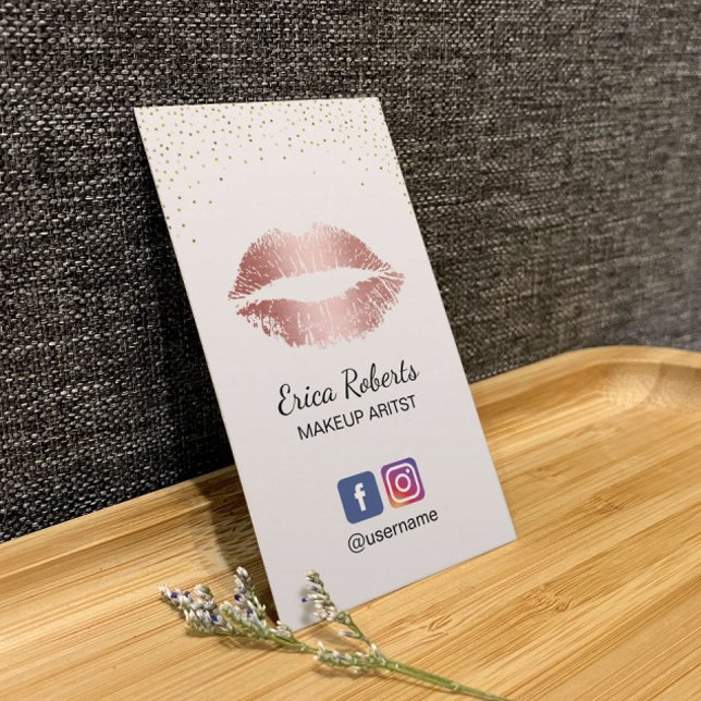 Carte De Visite Maquillage Artiste Rose Gold Lips Salon Social Med (Créateur téléchargé)