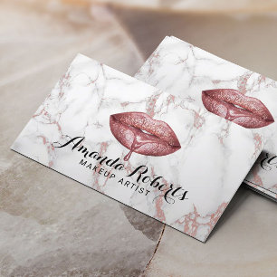 Carte De Visite Maquillage Artiste Rose Gold Marble Lèvres Salon