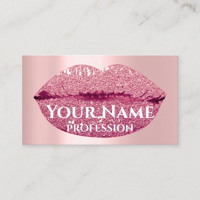 Carte De Visite Maquillage Artiste Rose Kiss Lips Parties scintill (Devant)