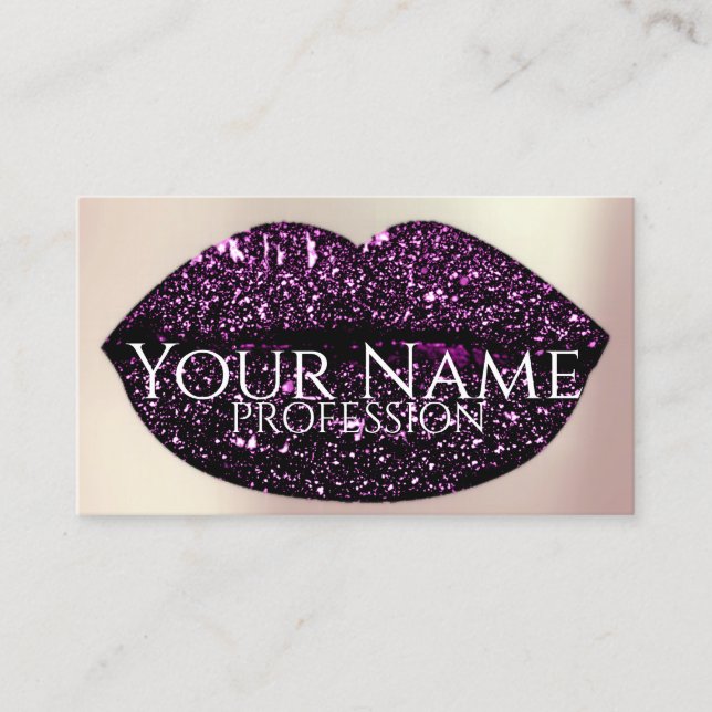 Carte De Visite Maquillage Artiste Rose Kiss Lips Violet Glam Part (Devant)