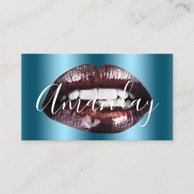 Carte De Visite Maquillage Artiste Rose Lèvres Turquoises Logo QR  (Devant)