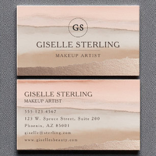 Carte De Visite Maquillage Artiste Rose Or Blush Beige Aquarelle