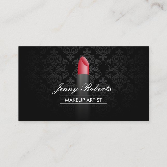Carte De Visite Maquillage Artiste Rouge Lipstick Élégant Damas (Devant)