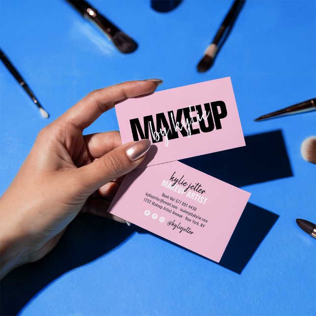 Carte De Visite Maquillage artiste signature audacieuse script pas (Makeup artist bold signature script pastel pink)