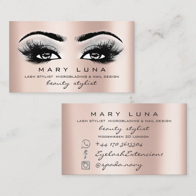 Carte De Visite Maquillage Artiste sourcils cils Rose gris (Devant / Derrière)