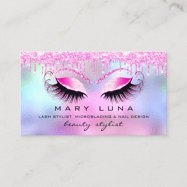 Carte De Visite Maquillage Artiste sourcils Lashes Drips Rose Fuch (Devant)