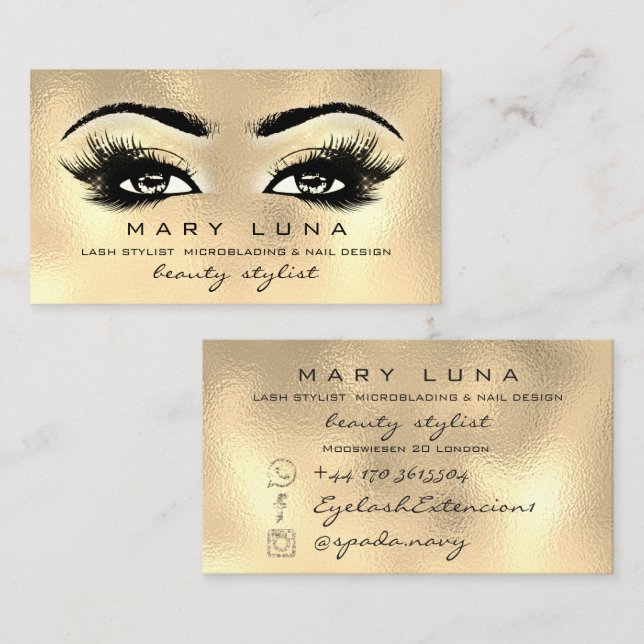Carte De Visite Maquillage Artiste sourcils Lashes Or en verre (Devant / Derrière)