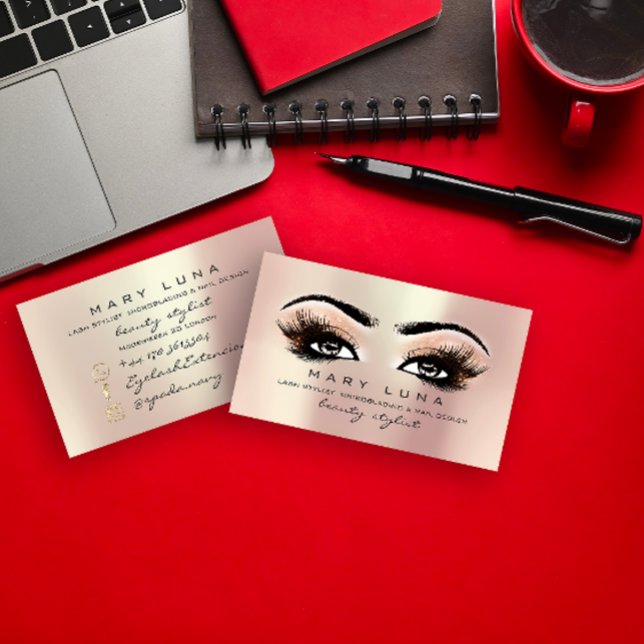 Carte De Visite Maquillage Artiste sourcils Lashes Peach Rose Gold (Makeup Artist Eyebrows Lashes Peach Rose Gold Business Card)