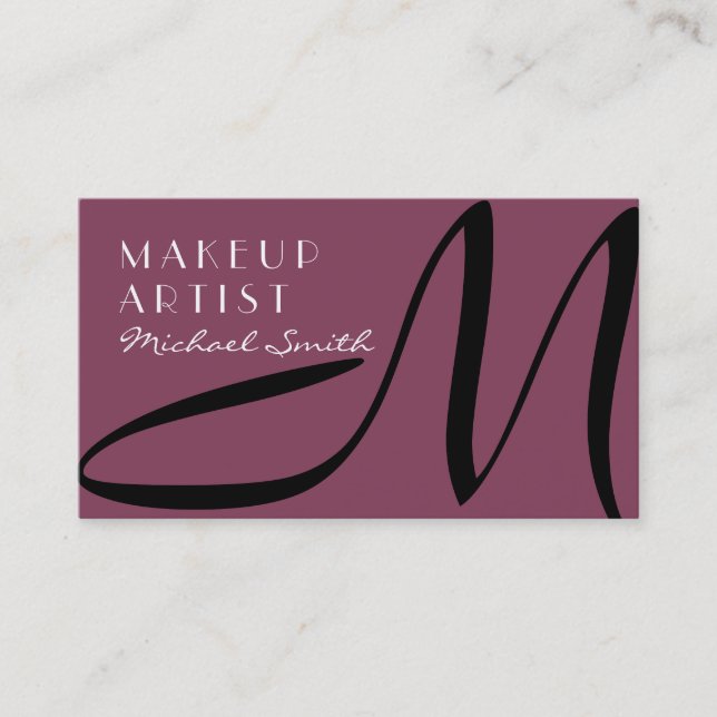 Carte De Visite Maquillage Artiste Stylo Monogramme Moderne Deep R (Devant)