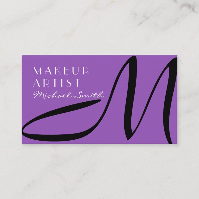 Carte De Visite Maquillage Artiste Stylo Monogramme Moderne Lilac (Devant)