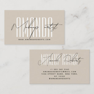 Carte De Visite Maquillage artiste typographie moderne script beig