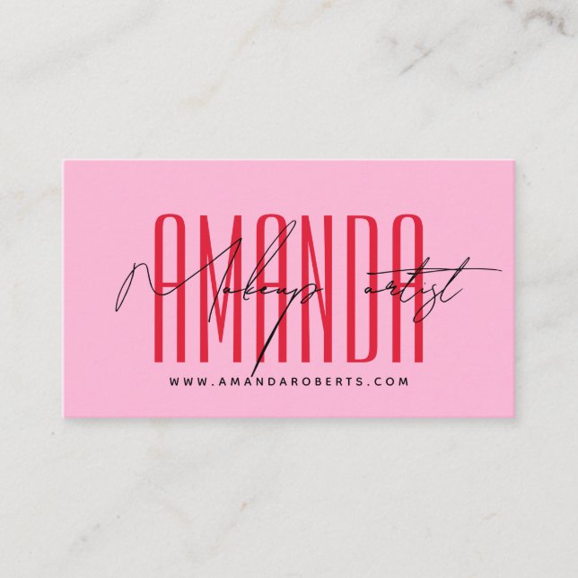 Carte De Visite Maquillage artiste typographie moderne script rose (Devant)