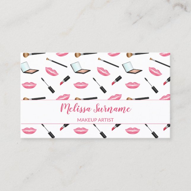 Carte De Visite Maquillage avec lèvres roses Artiste maquillage Pe (Devant)