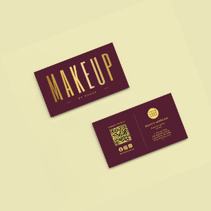 Carte De Visite Maquillage Bourgogne Et Or Artiste QR Code & Logo