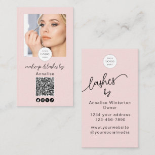 Carte De Visite Maquillage Cils Photo Code QR Logo Écriture Rose É