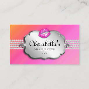 Carte de visite maquillage Coeur orange rose argen