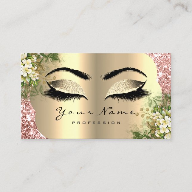 Carte De Visite Maquillage Damas d'or Lashes Floral Mint Rose (Devant)