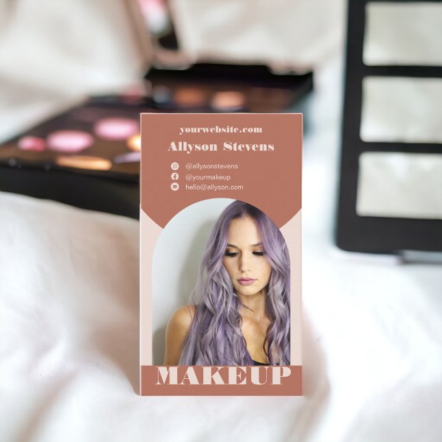 Carte De Visite Maquillage d'arc moderne boho photo qr code logo (Modern arch makeup boho photo qr code logo business card)