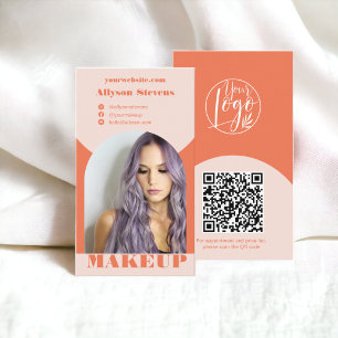 Carte De Visite Maquillage d'arc moderne corail photo qr code logo