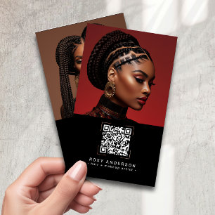 Carte De Visite Maquillage de cheveux Artiste moderne noir QR Code