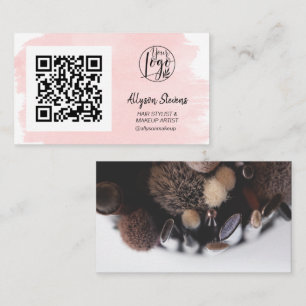 Carte De Visite Maquillage de cheveux rose brosse photo qr code lo