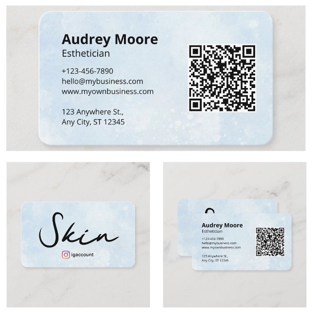 Carte De Visite Maquillage de la peau Esthétique Logo QR Code Modè (Skincare Makeup Esthetician Logo QR Code Templates Business Card
)