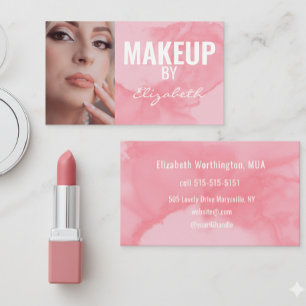 Carte De Visite Maquillage de photo à l'aquarelle rose corail roug