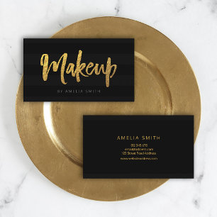 Carte De Visite Maquillage de script de pinceau Faux Gold et Black