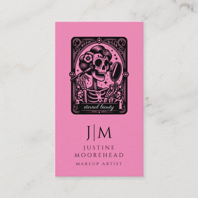 Carte De Visite Maquillage de Tarot Artiste Squelette rose chaud (Devant)