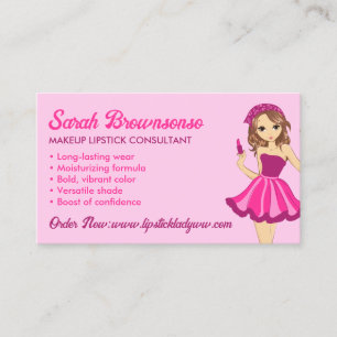 Carte De Visite Maquillage Dessin Animé Rose Violet Rouge à Lèvres
