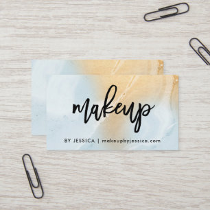 Carte De Visite Maquillage doux moderne du marbre d'or de bleu