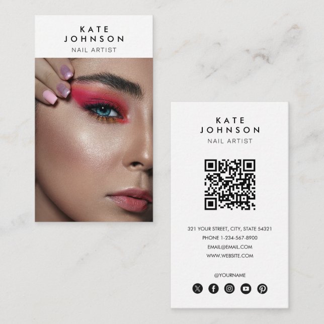 Carte De Visite Maquillage du salon à ongles - Photo Code QR (Devant / Derrière)