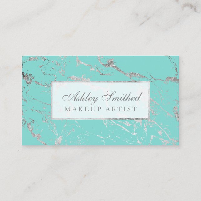 Carte De Visite Maquillage élégant chic turquoise argenté de (Devant)