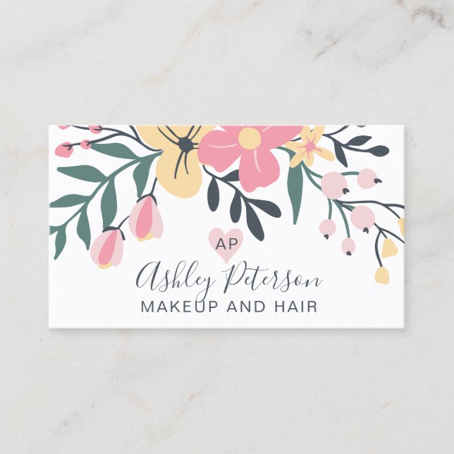 Carte De Visite Maquillage élégant typographie pastel bouquet flor (Devant)