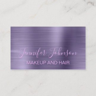 Carte De Visite Maquillage élégant typographie violet faux métal