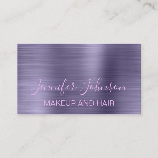 Carte De Visite Maquillage élégant typographie violet faux métal (Devant)