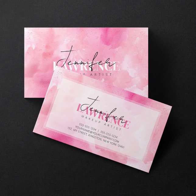 Carte De Visite Maquillage en aquarelle rose Artiste Typographie S (Créateur téléchargé)